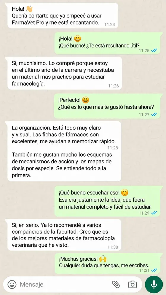 Testimonio por WhatsApp: estudiante de último año recomienda FarmaVet Pro